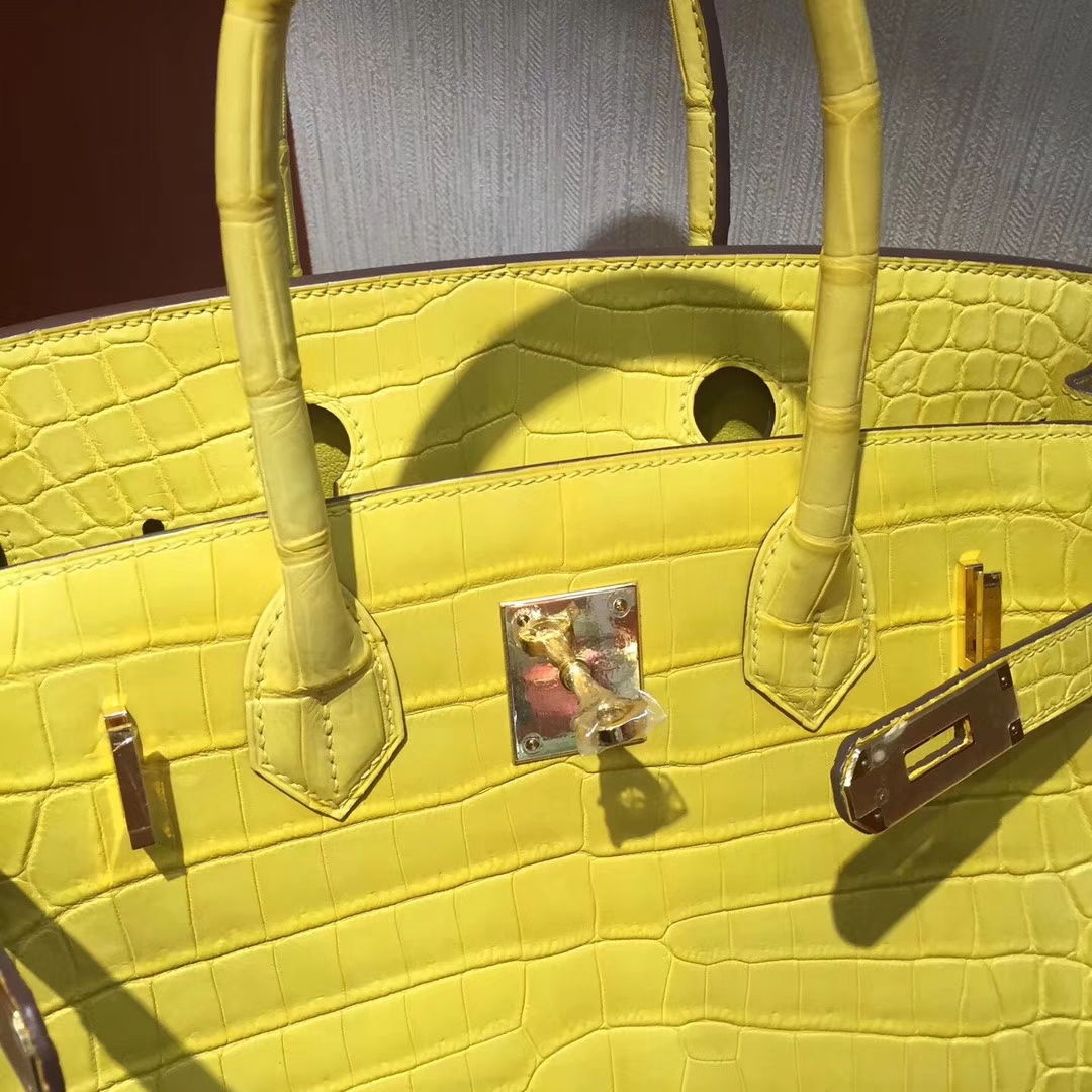 Fashion Hermes Matt Crocodile Leather Birkin30CM Bag in Lemon Yellow