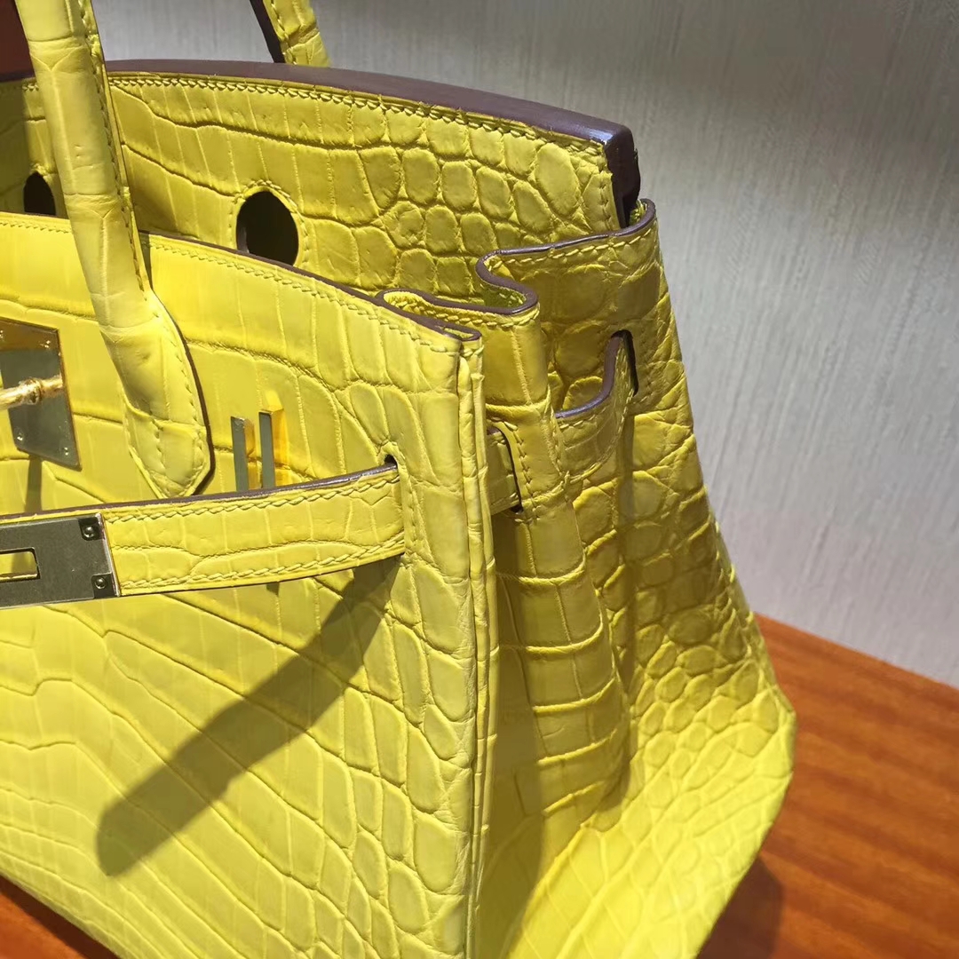 Fashion Hermes Matt Crocodile Leather Birkin30CM Bag in Lemon Yellow