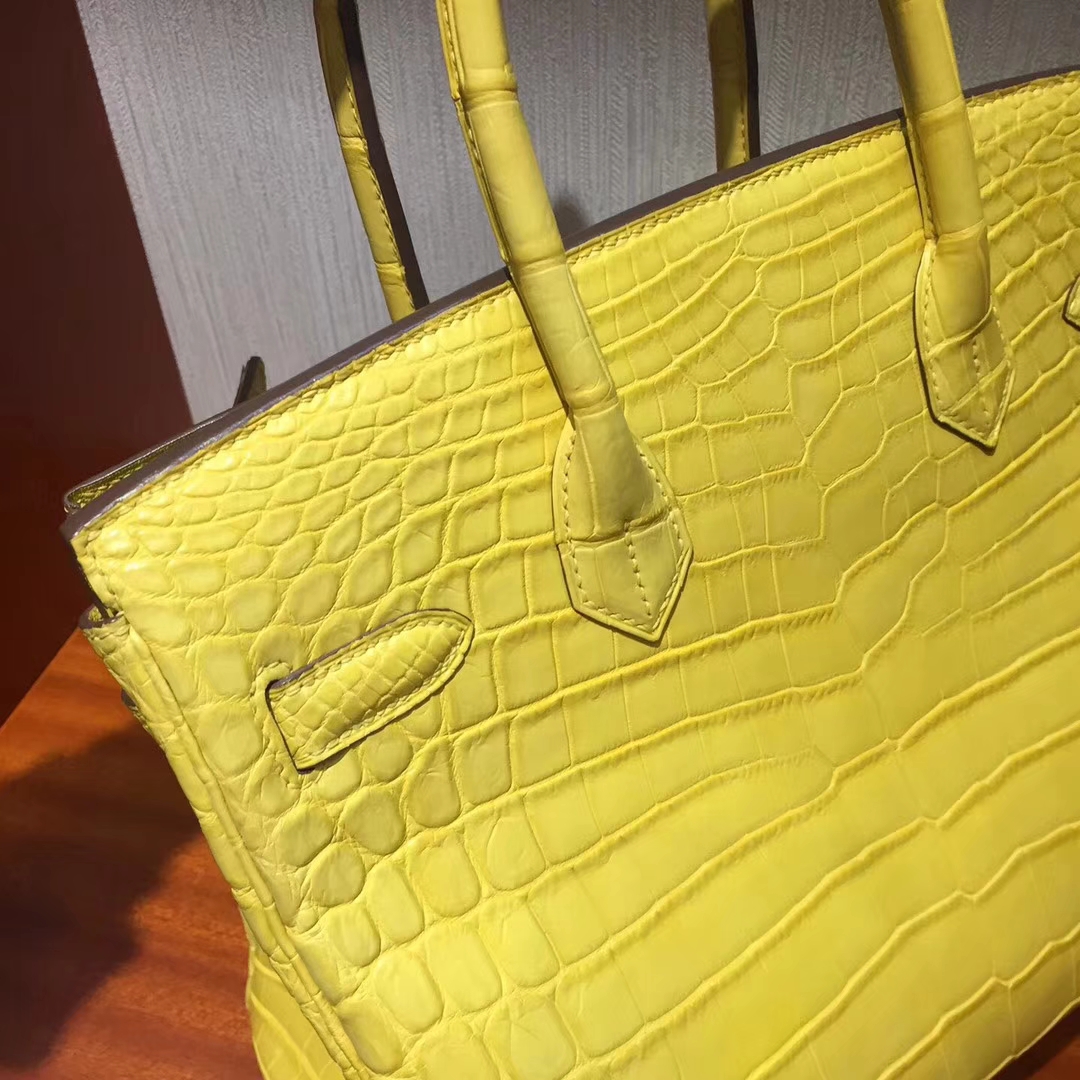 Fashion Hermes Matt Crocodile Leather Birkin30CM Bag in Lemon Yellow