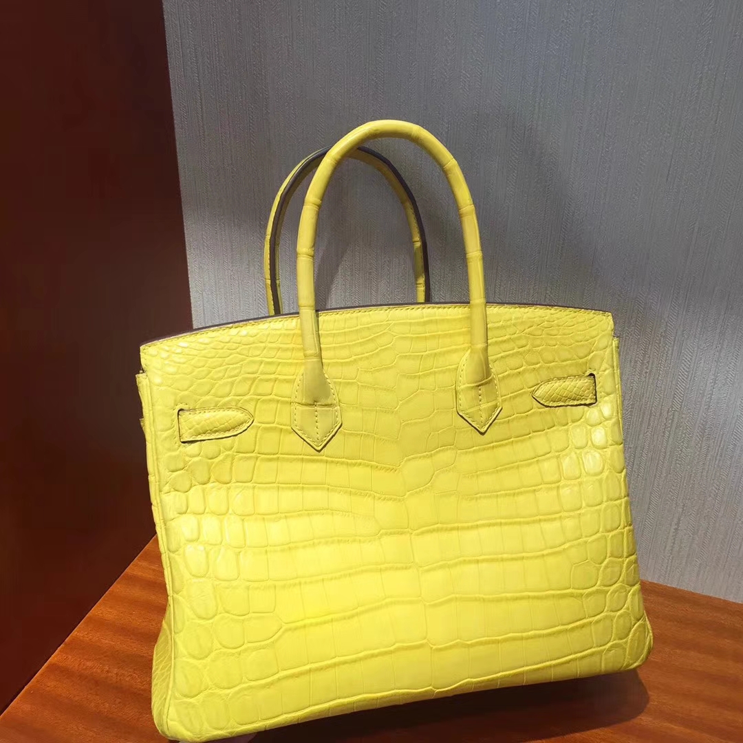 Fashion Hermes Matt Crocodile Leather Birkin30CM Bag in Lemon Yellow