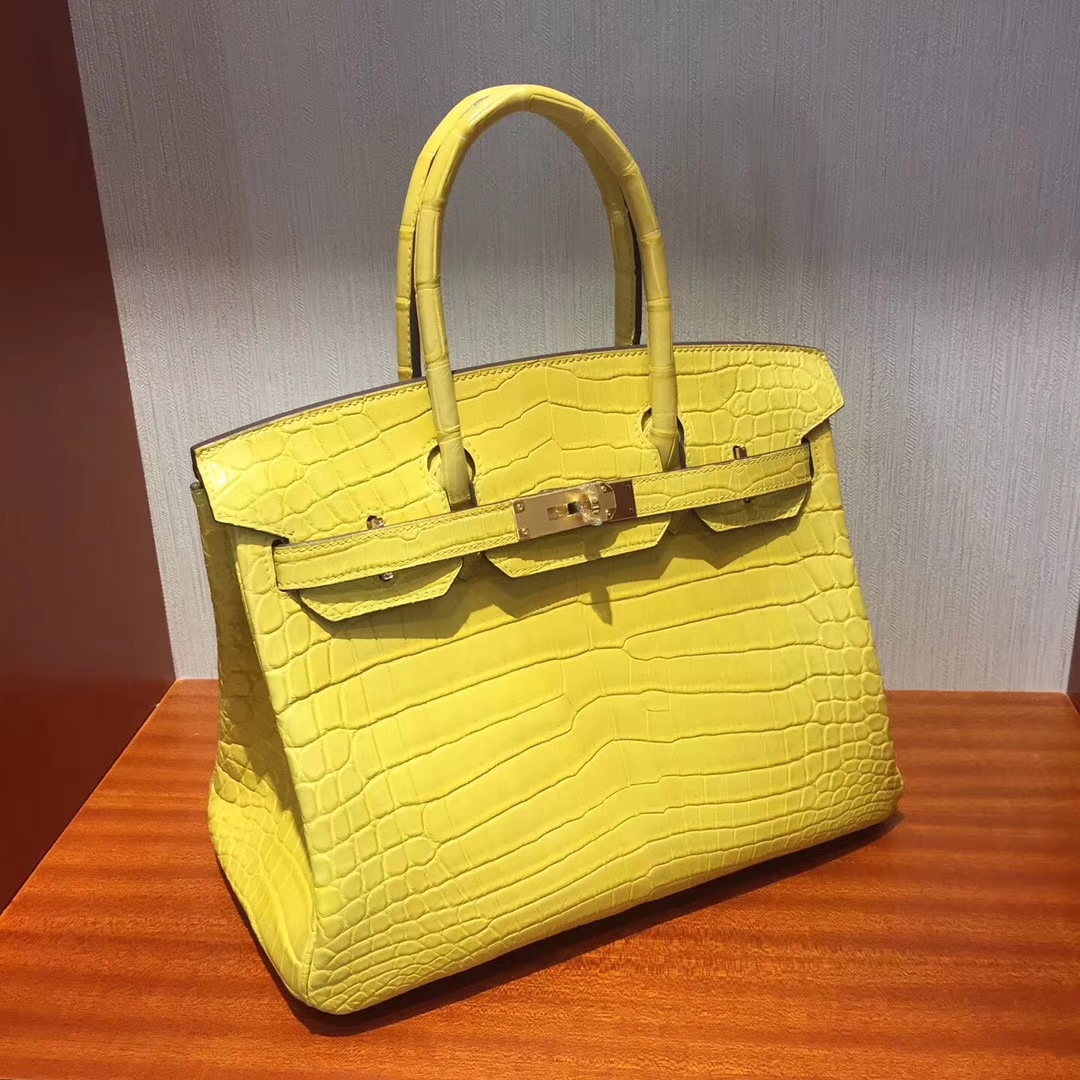 Fashion Hermes Matt Crocodile Leather Birkin30CM Bag in Lemon Yellow