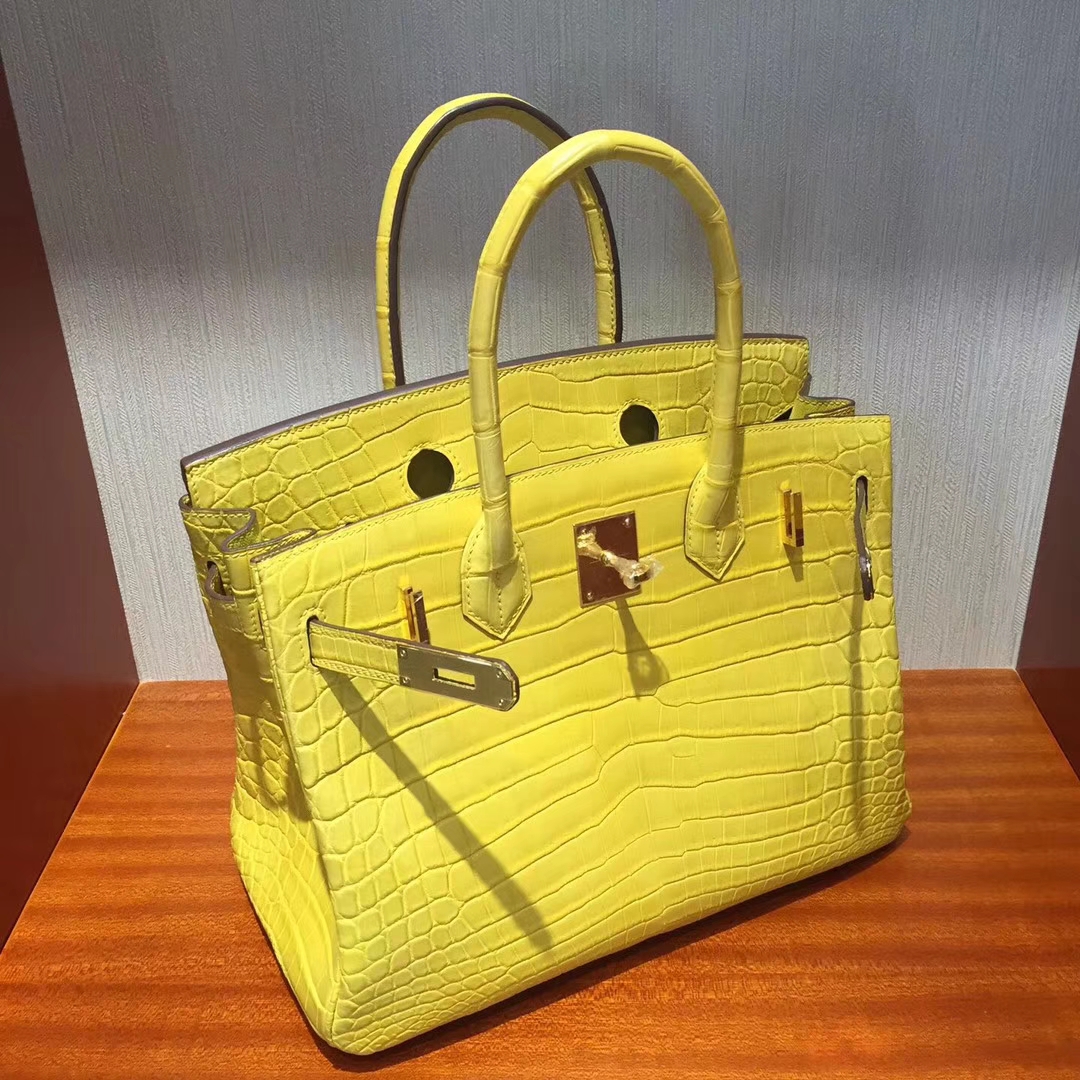 Fashion Hermes Matt Crocodile Leather Birkin30CM Bag in Lemon Yellow