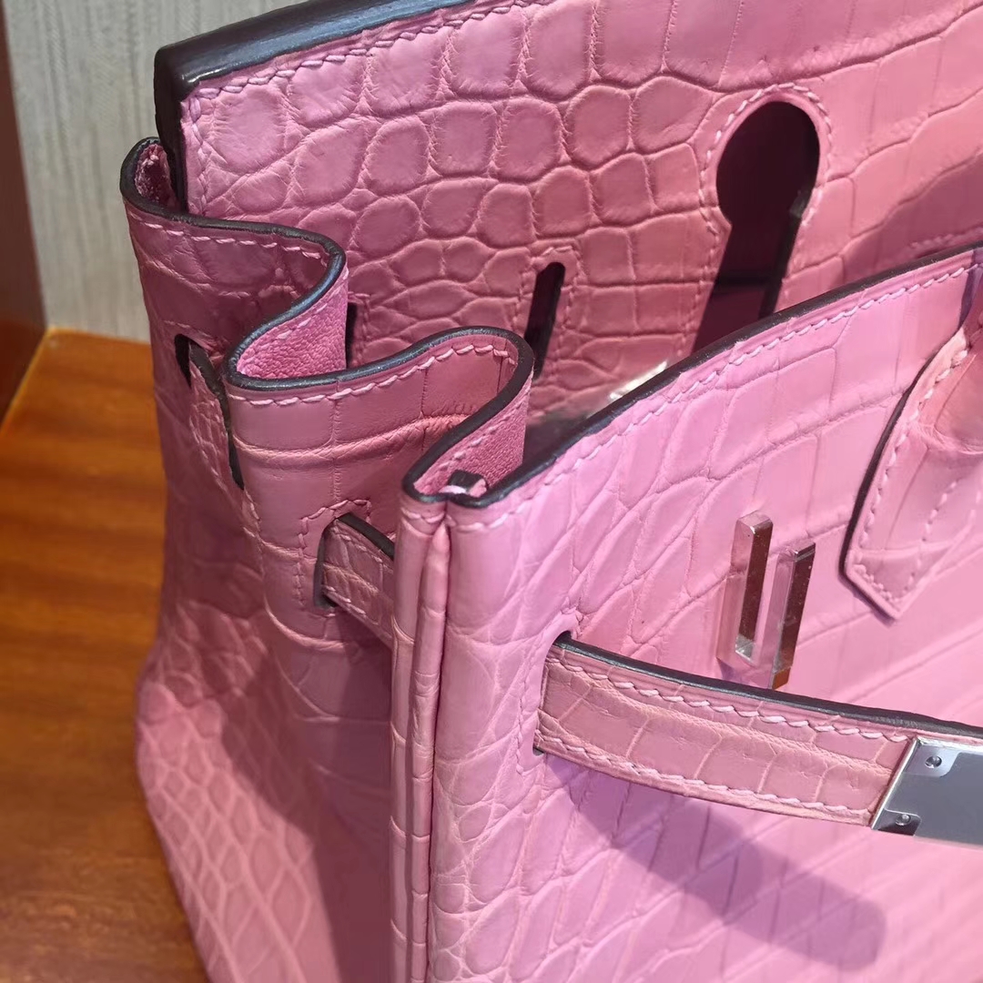 Beautiful Hermes 5P Rose Sakura Matt Crocodile Leather Birkin Bag30CM