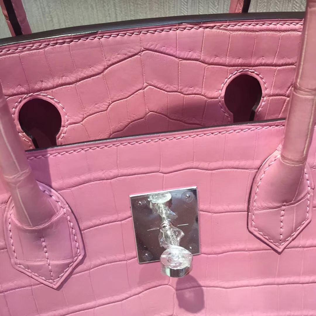 Beautiful Hermes 5P Rose Sakura Matt Crocodile Leather Birkin Bag30CM