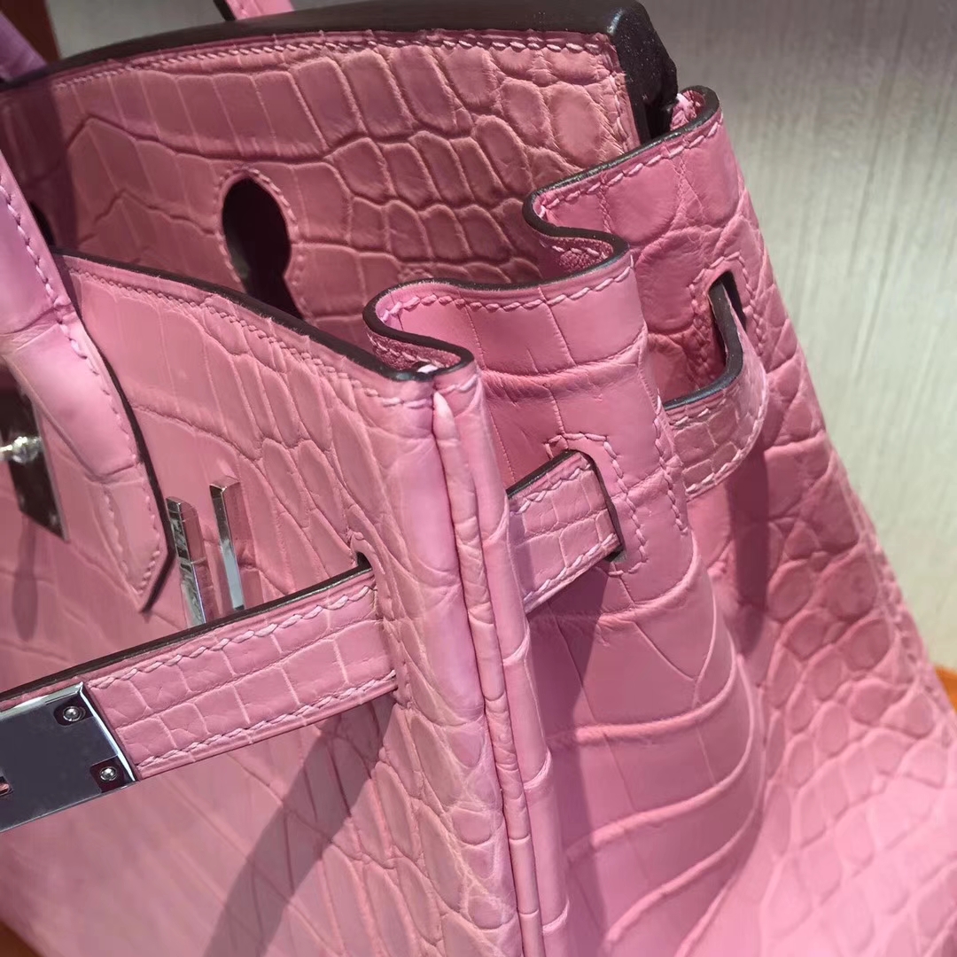 Beautiful Hermes 5P Rose Sakura Matt Crocodile Leather Birkin Bag30CM