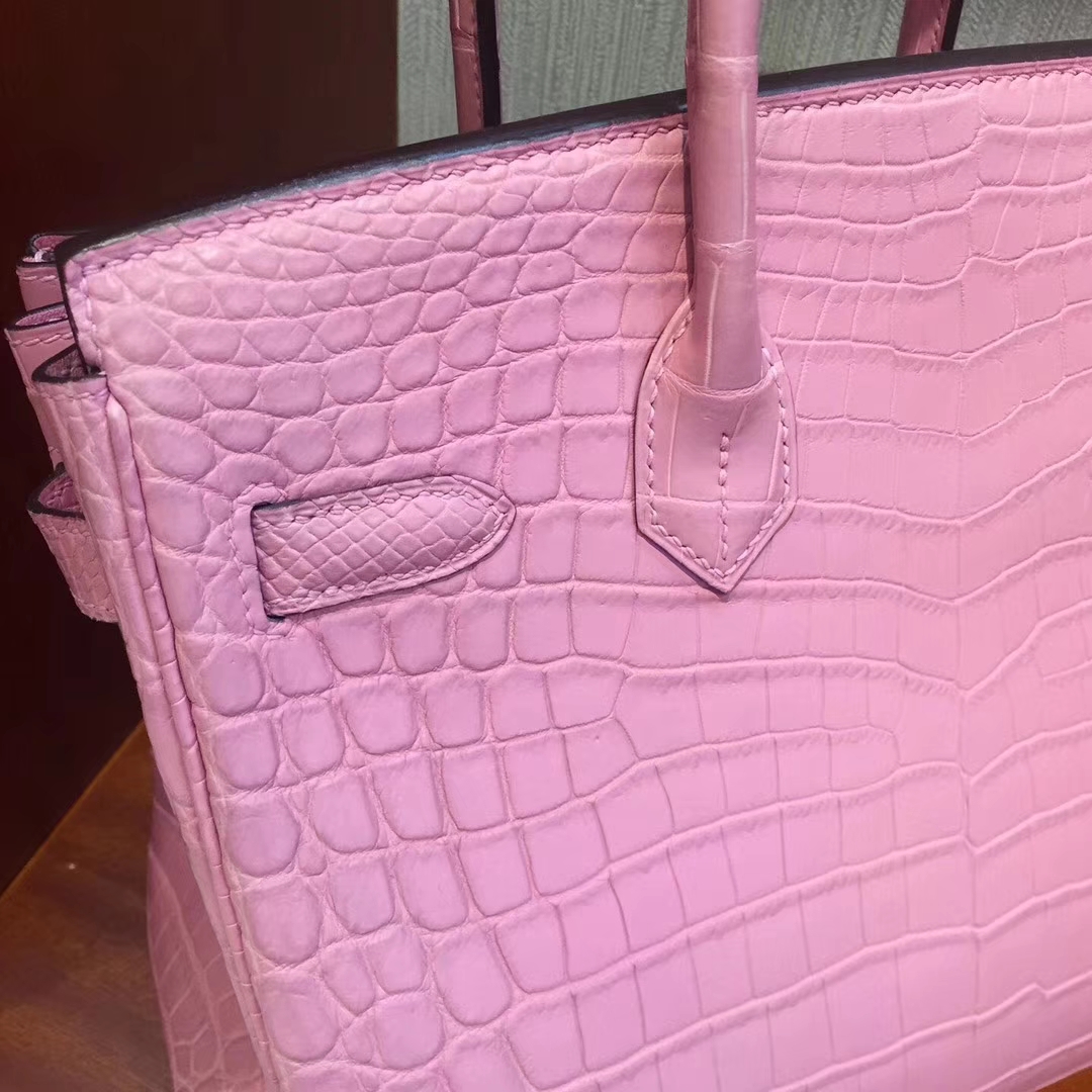 Beautiful Hermes 5P Rose Sakura Matt Crocodile Leather Birkin Bag30CM