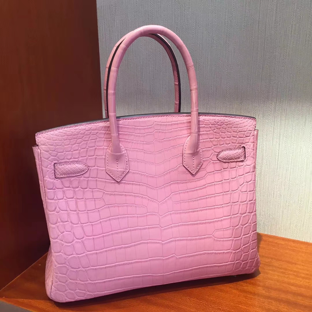 Beautiful Hermes 5P Rose Sakura Matt Crocodile Leather Birkin Bag30CM