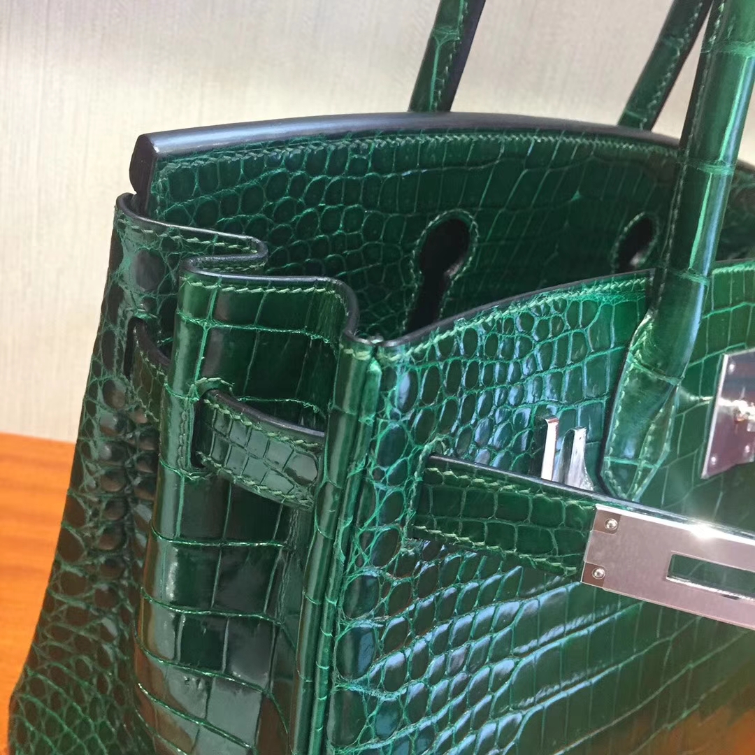 Luxury Hermes CK67 Vert Fonce Shiny Crocodile Leather Birkin Bag30CM