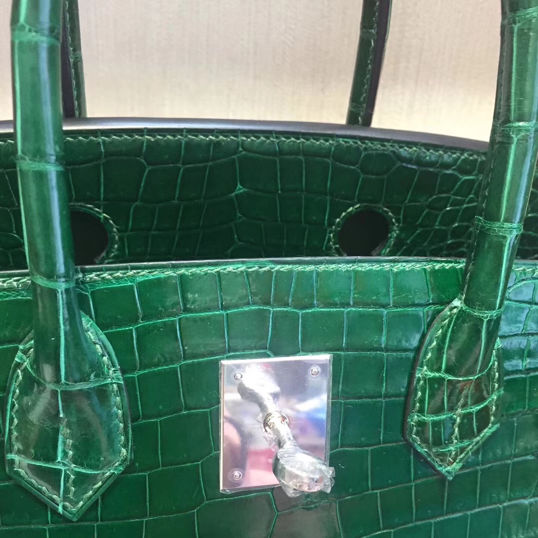 Luxury Hermes CK67 Vert Fonce Shiny Crocodile Leather Birkin Bag30CM
