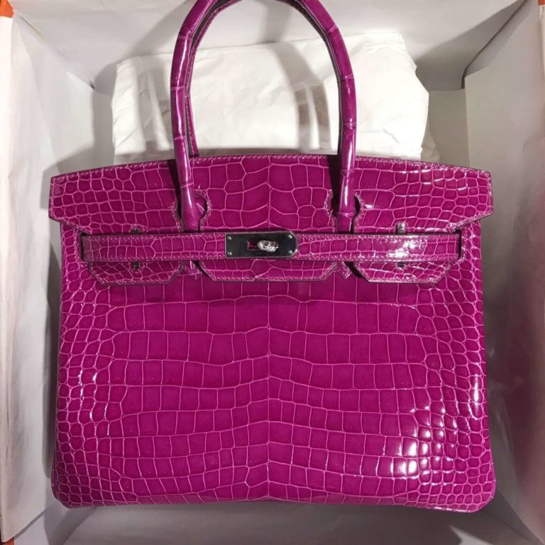 Hermes J5 Rose Scheherazade Porosus Shiny Crocodile Birkin 30CM Bag