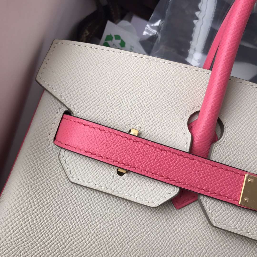 New Hermes CK10 Craie/8W Rose Lipstick Epsom Calfskin Birkin Bag30CM Gold Hardware
