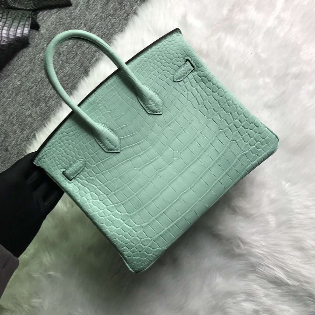 New Arrival Hermes 6U Mint Green Alligator Matt Crocodile Birkin Bag30cm