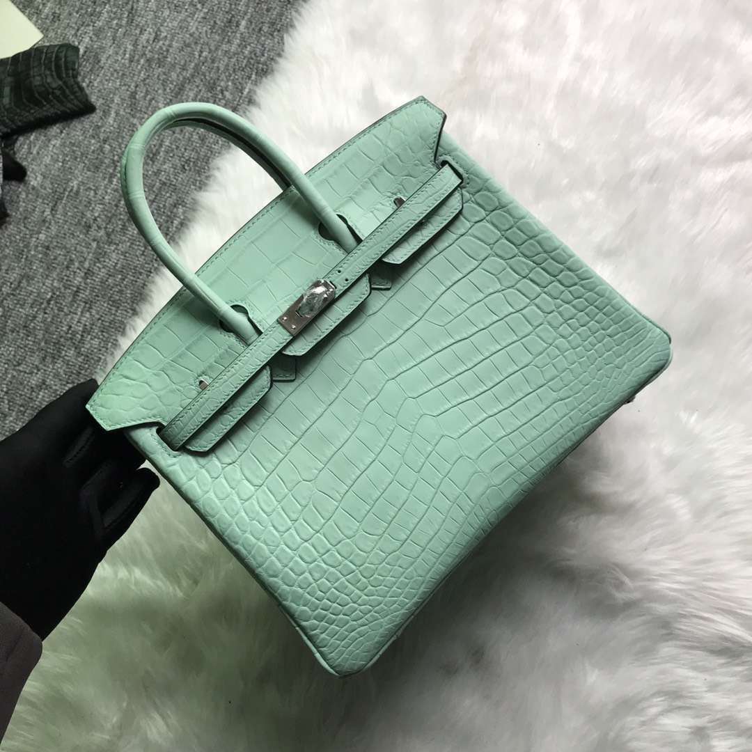 New Arrival Hermes 6U Mint Green Alligator Matt Crocodile Birkin Bag30cm