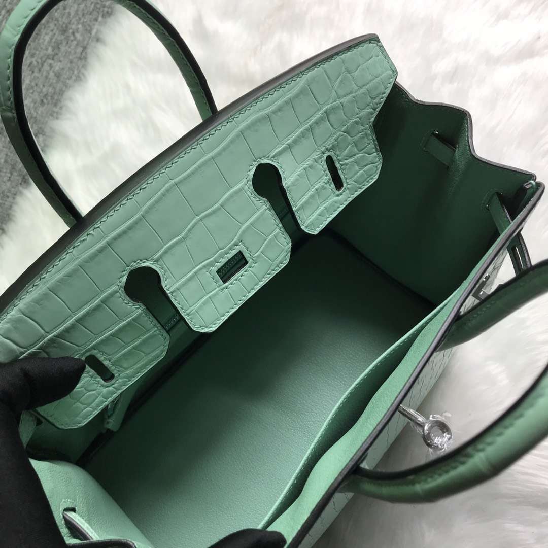 New Arrival Hermes 6U Mint Green Alligator Matt Crocodile Birkin Bag30cm