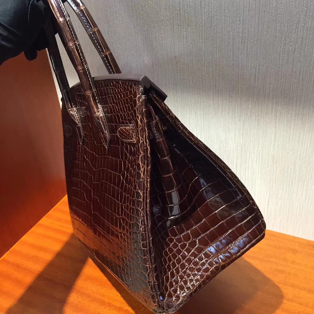 Discount Hermes Birkin Bag30CM in Dark Coffee Shiny Porosus Crocodile