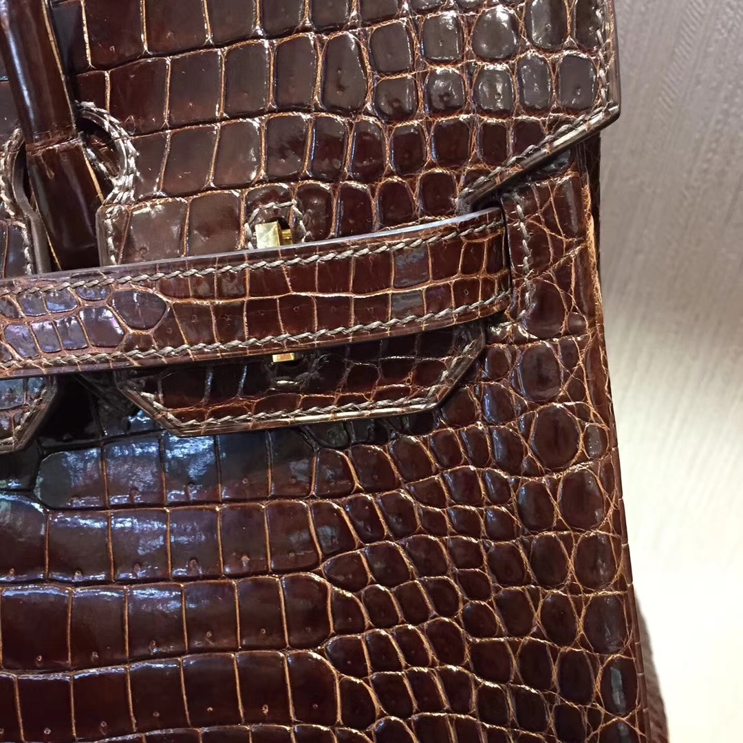 Discount Hermes Birkin Bag30CM in Dark Coffee Shiny Porosus Crocodile