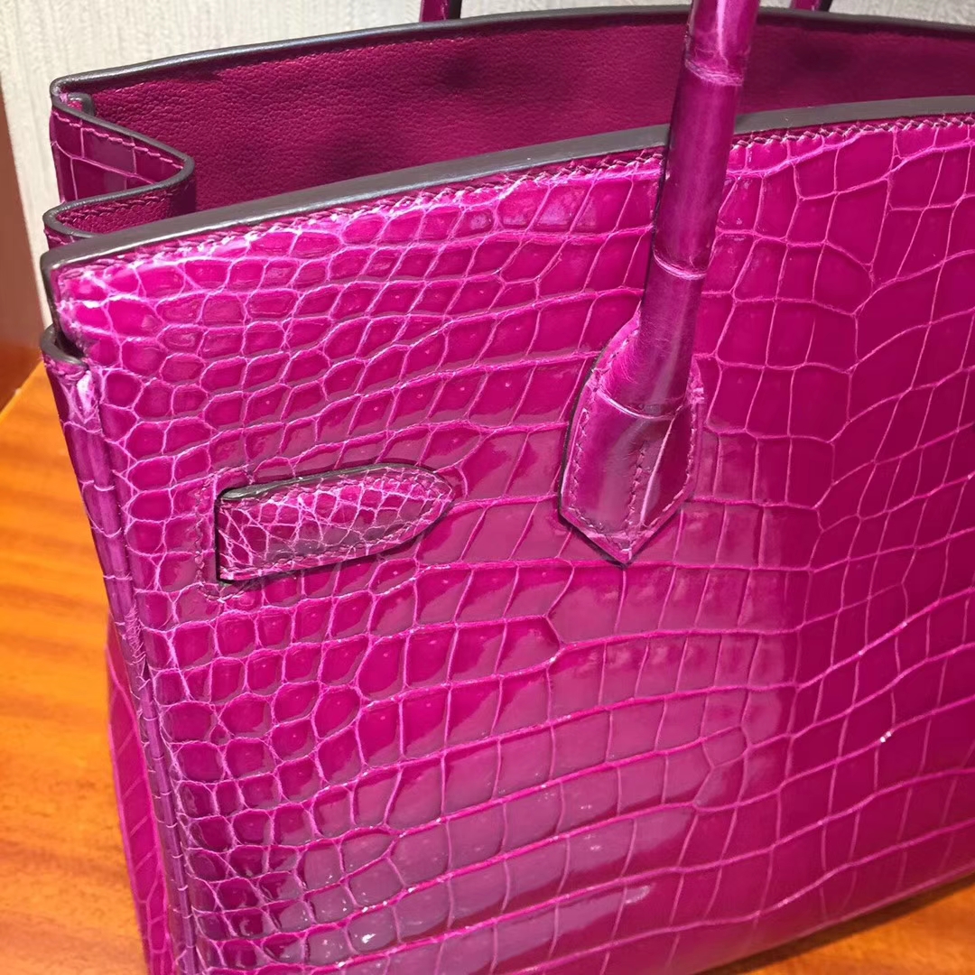Luxury Hermes J5 Rose Scheherazade Shiny Crocodile Leather Birkin30CM Bag