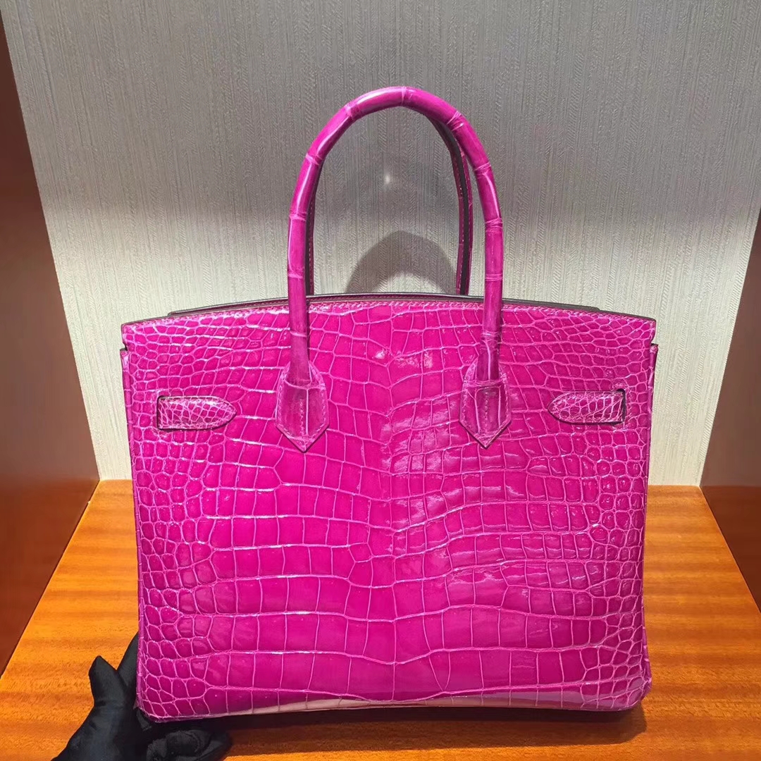 Luxury Hermes J5 Rose Scheherazade Shiny Crocodile Leather Birkin30CM Bag