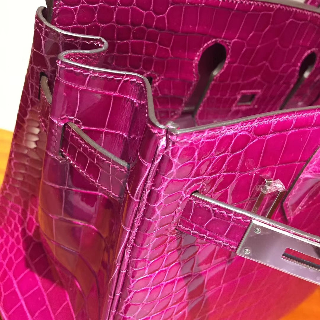 Luxury Hermes J5 Rose Scheherazade Shiny Crocodile Leather Birkin30CM Bag