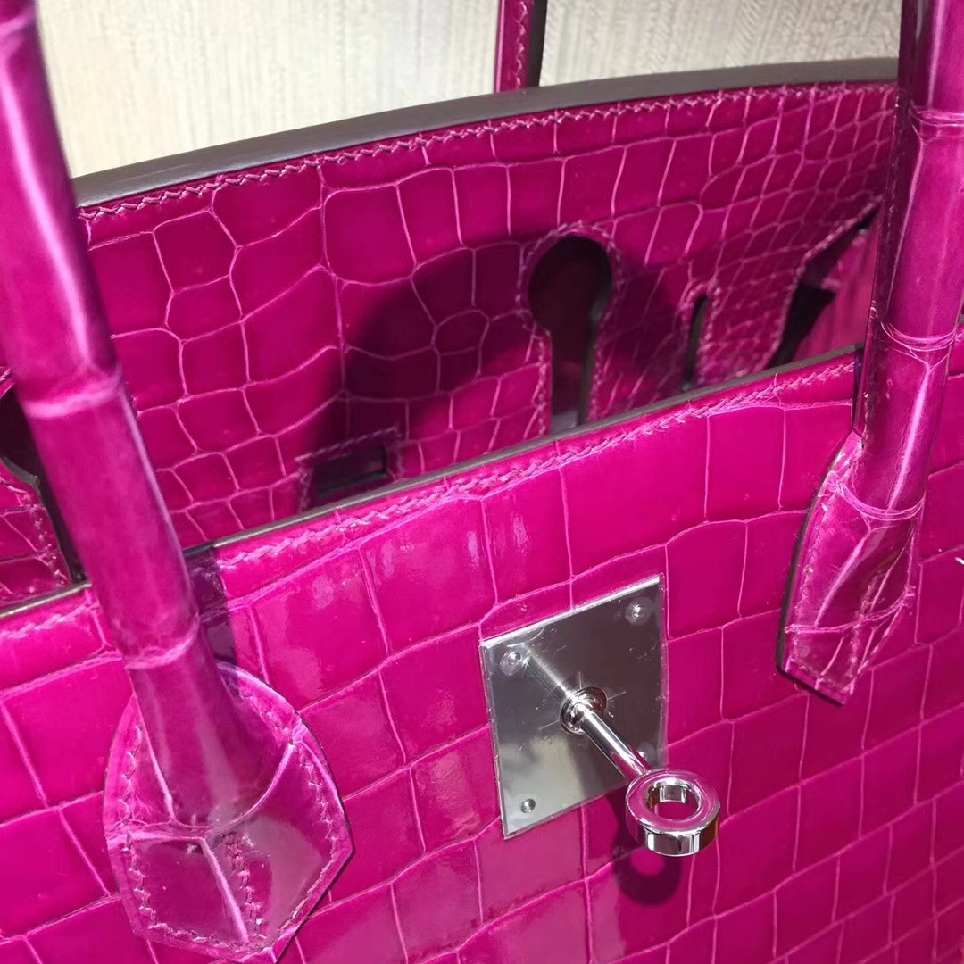 Luxury Hermes J5 Rose Scheherazade Shiny Crocodile Leather Birkin30CM Bag