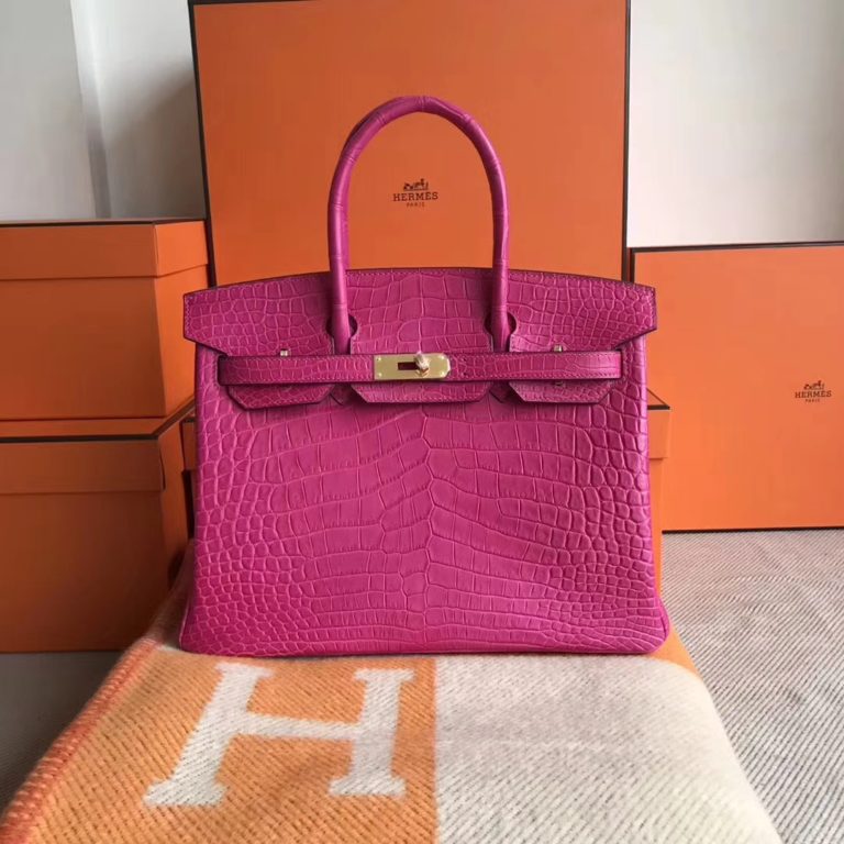 Hermes Matt Crocodile Leather Birkin Bag 30CM in Peach Pink