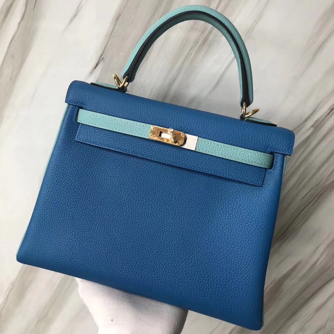 Customization Hermes B3 Blue Zanzibar/Blue Attol Togo Calf Kelly25CM Bag Gold Hardware