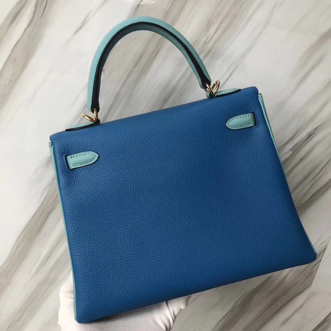 Customization Hermes B3 Blue Zanzibar/Blue Attol Togo Calf Kelly25CM Bag Gold Hardware