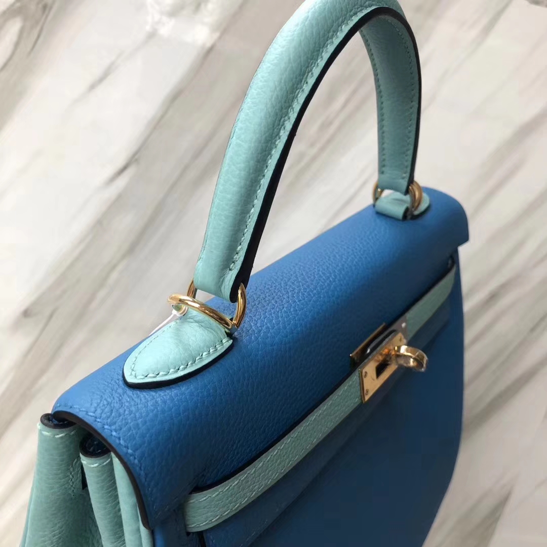 Customization Hermes B3 Blue Zanzibar/Blue Attol Togo Calf Kelly25CM Bag Gold Hardware