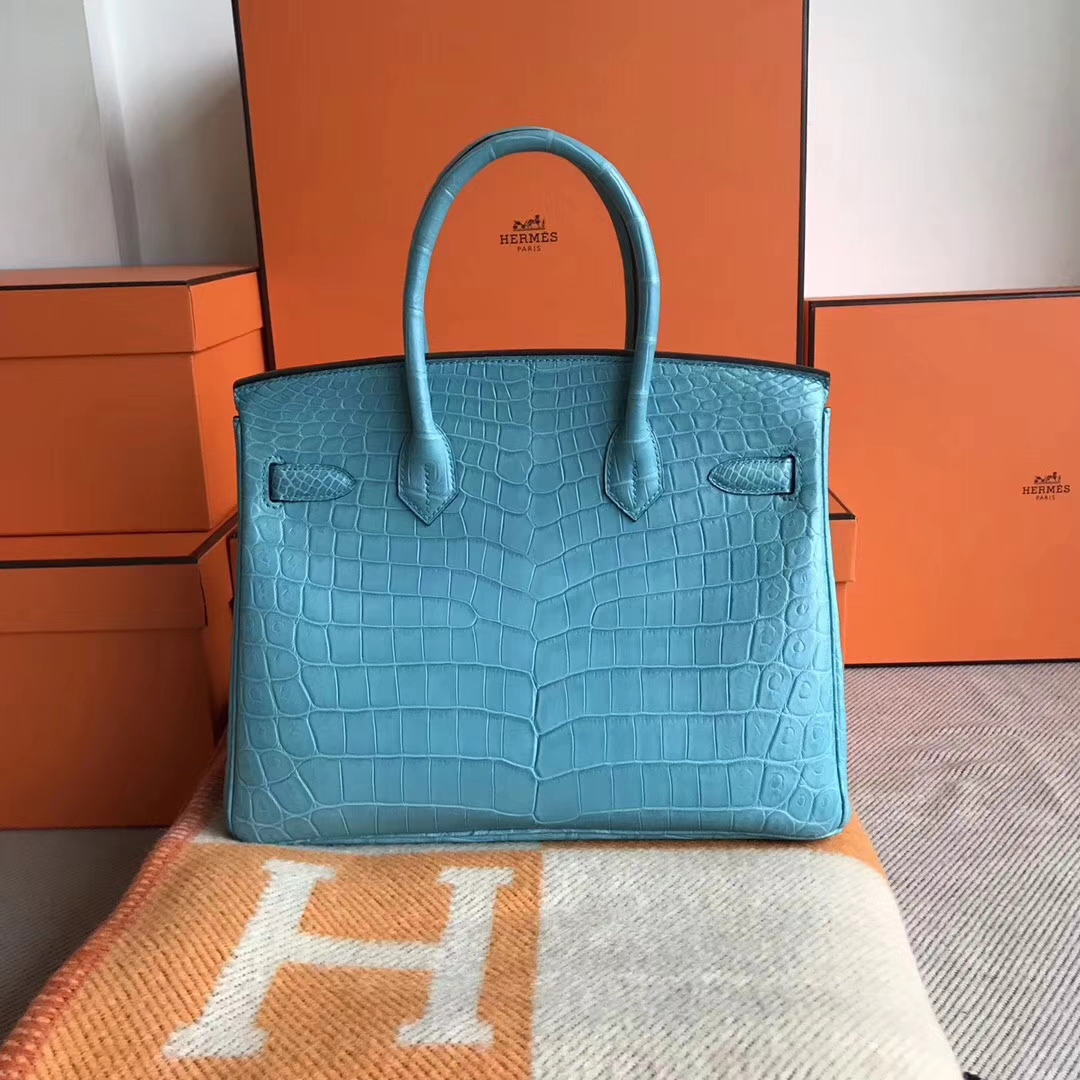 Fashion Hermes 3Z Saint-cyr Matt Crocodile Birkin30CM Bag Silver Hardware