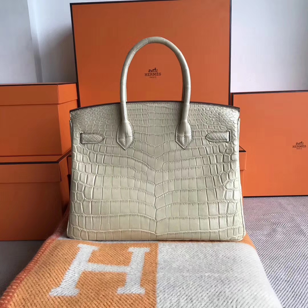 Hand Stitching Hermes Matt Crocodile Birkin Bag30CM in Straw Yellow