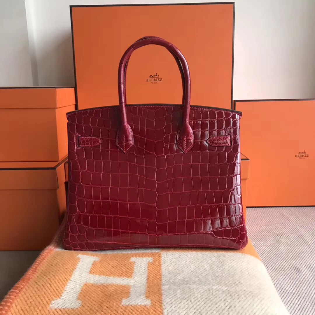 Wholesale Hermes CK55 Rouge Hermes Crocodile Shiny Leather Birkin Bag30CM