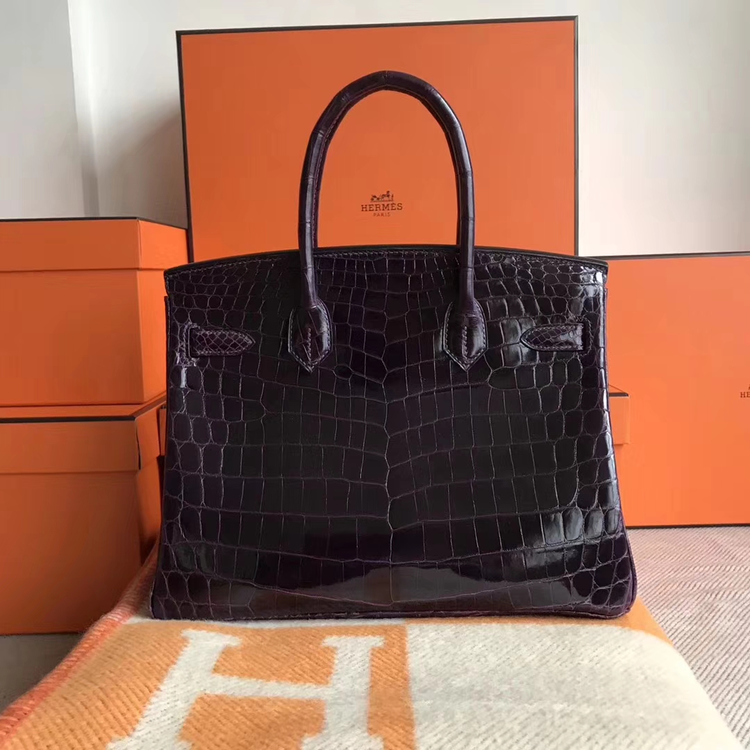Discount Hermes 9G Amethyst Purple Crocodile Shiny Birkin30CM Bag