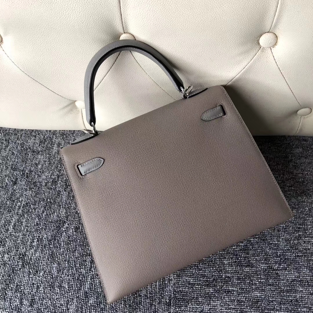 Stock Hermes M8 Gris Ashpite/4Z Gris Mouette Epsom Calf Kelly Bag25CM Silver Hardware
