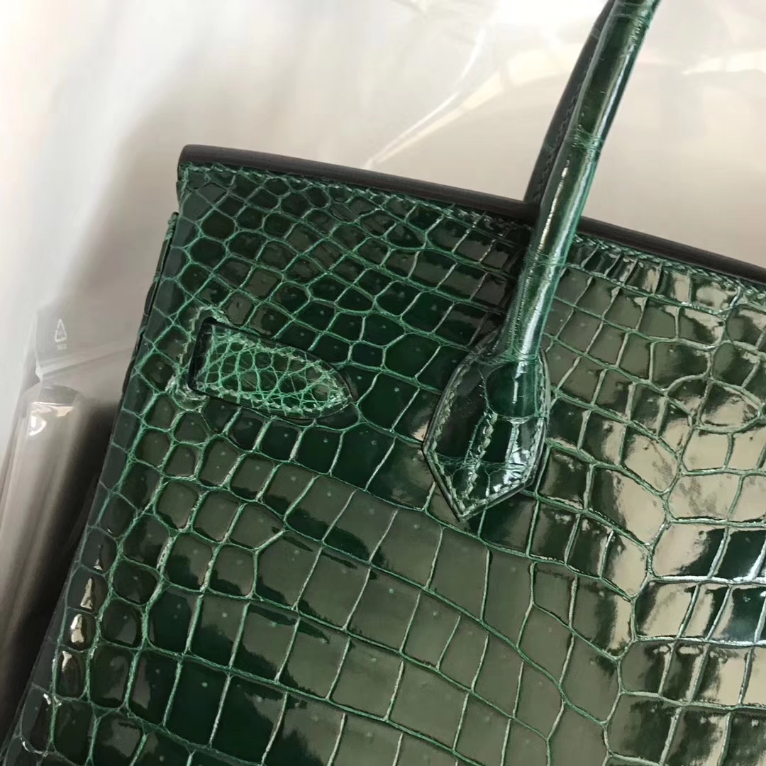 Luxury Hermes Shiny Crocodile Leather Birkin Bag30CM in CK67 Vert Fonce Gold Hardware
