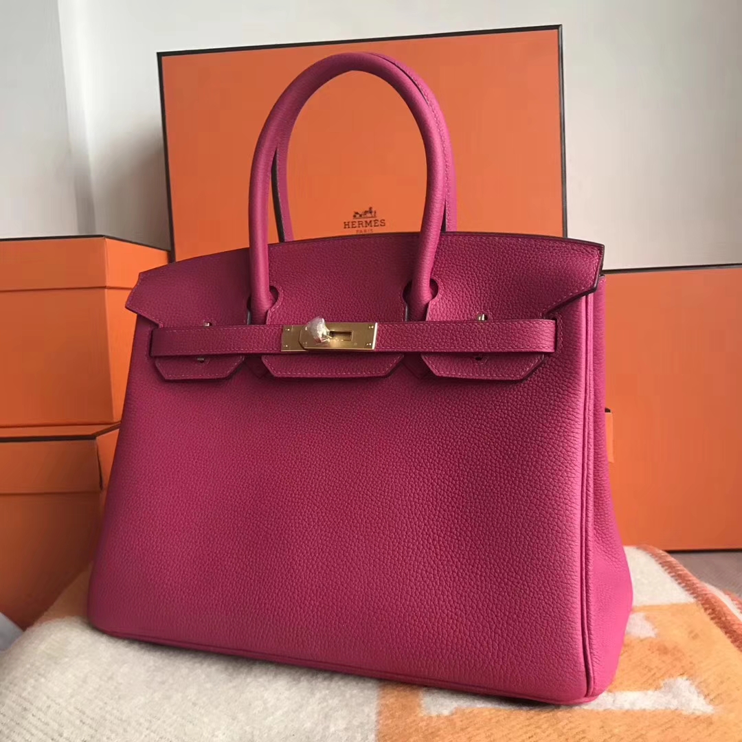 New Arrival Hermes Togo Calfskin Birkin30CM Bag in 3L Rose Purple Gold Hardware
