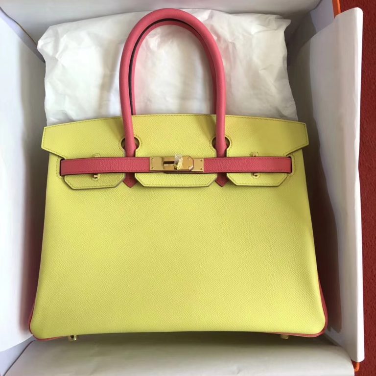 Hermes C9 Soupre Yellow & 8W Rose Lipstick Epsom Birkin 30CM Bag