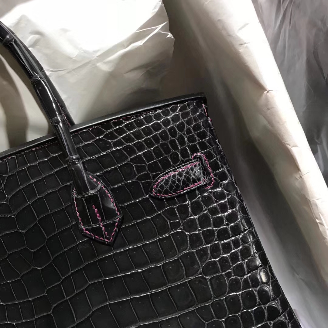 Luxury Hermes J5 Rose Scheherazade/CK88 Graphite Grey Crocodile Birkin30CM Bag