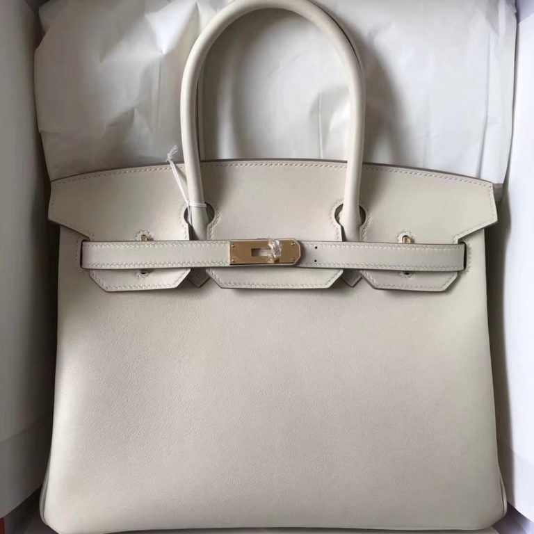 Hermes CK10 Craie Swift Calfskin Birkin Bag 30CM Gold Hardware