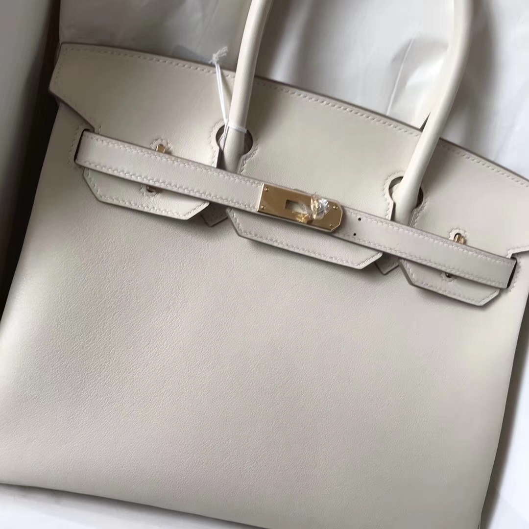 Sale Hermes CK10 Craie Swift Calfskin Birkin Bag30CM Gold Hardware