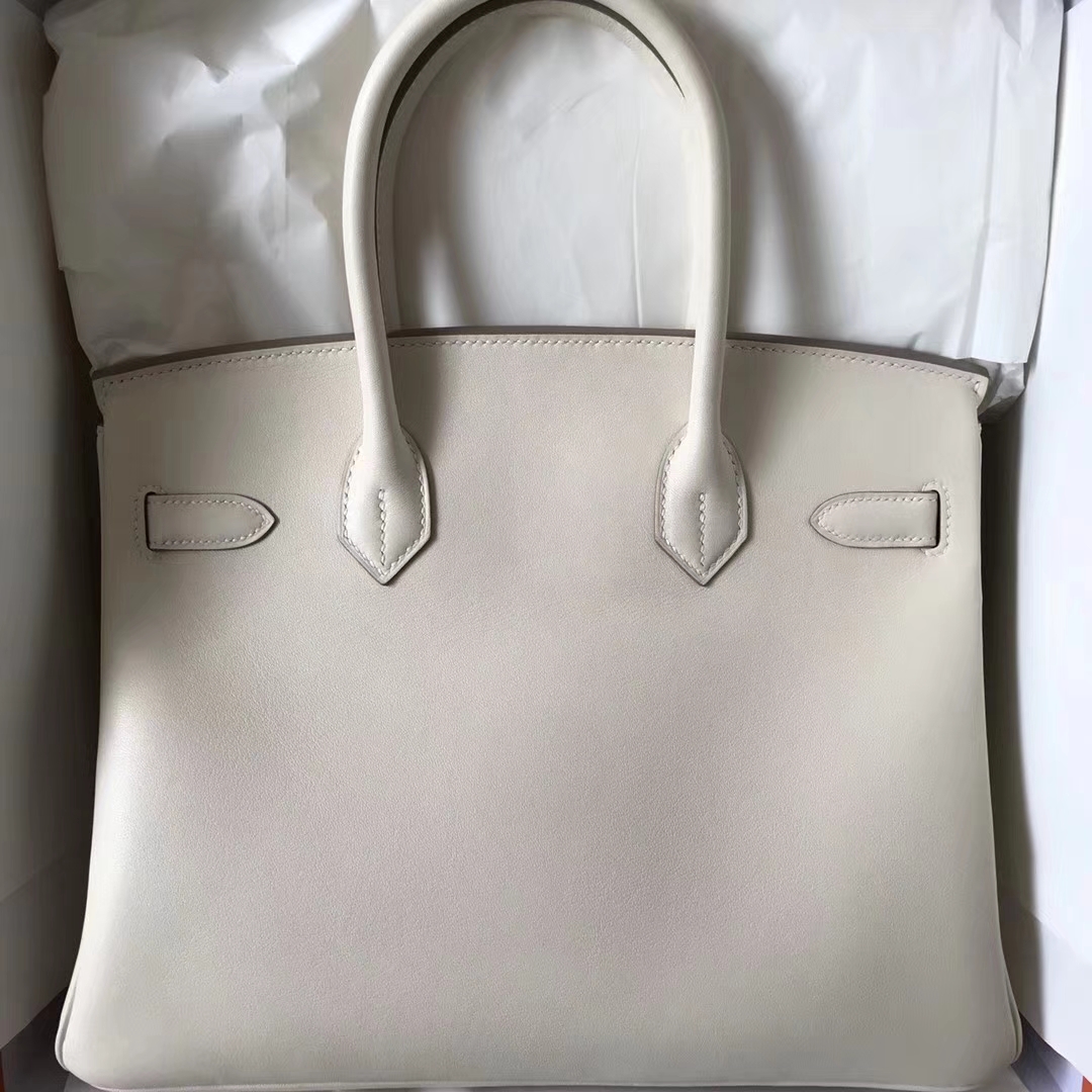 Sale Hermes CK10 Craie Swift Calfskin Birkin Bag30CM Gold Hardware