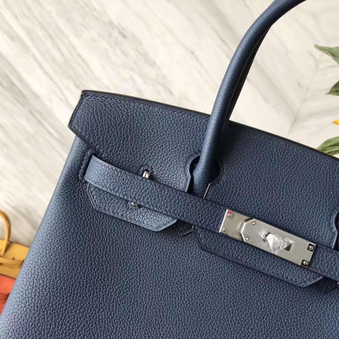 Fashion Hermes Dark Blue Togo Calf Leather Birkin30CM Bag Silver Hardware