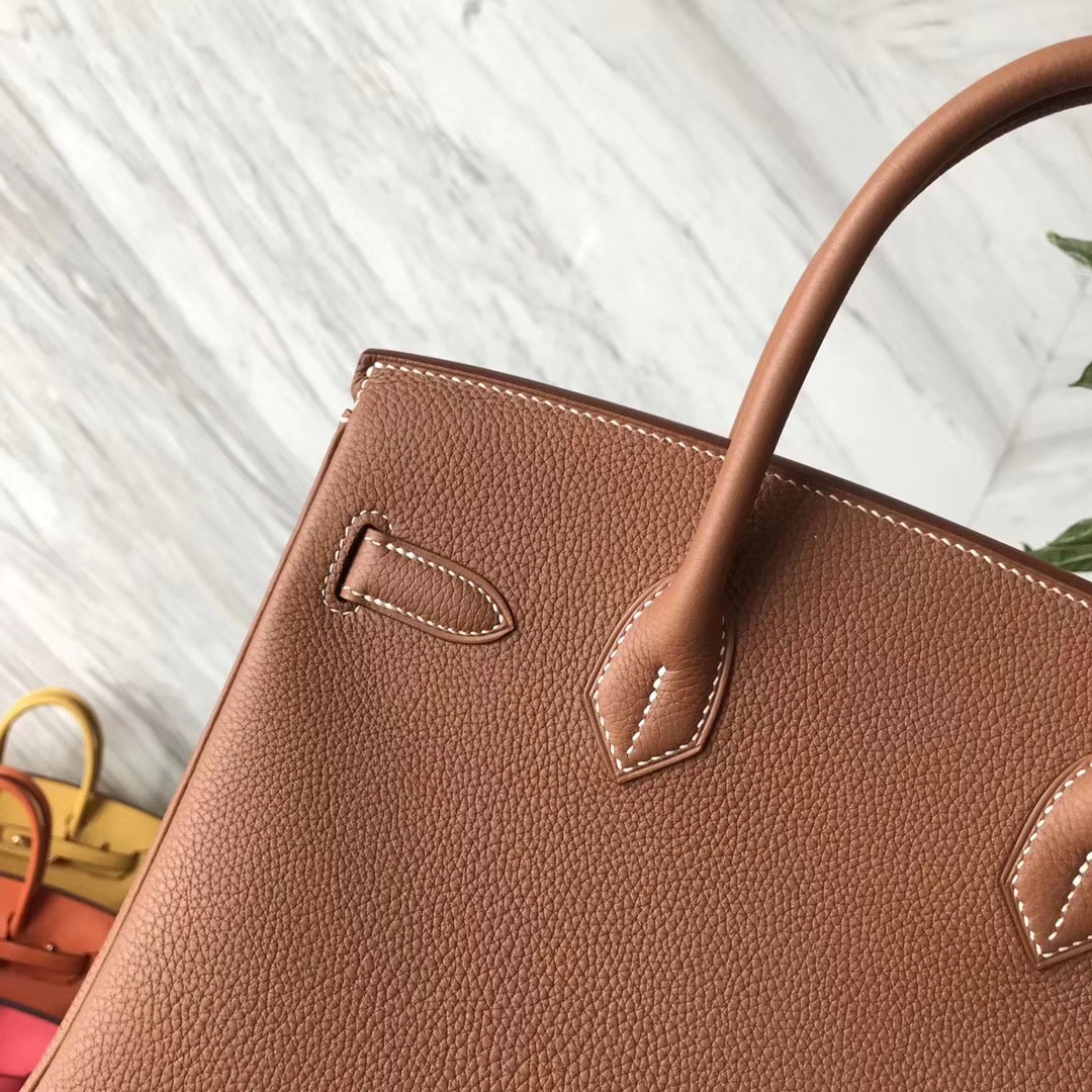 Elegant Hermes CK37 Gold Togo Calf Birkin30CM Handbag Silver Hardware