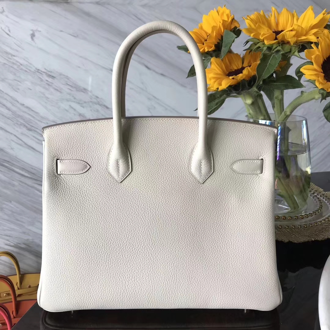 Sale Hermes Togo Calf Leather Birkin30CM Handbag in CK10 Craie White