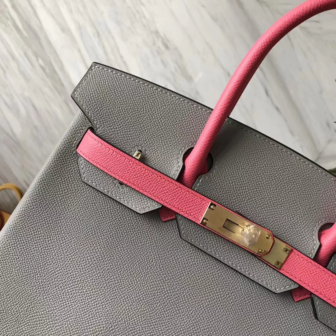 Pretty Hermes 4Z Gris Mouette &#038; 8W Rose Azalee Epsom Calf Birkin30CM Bag
