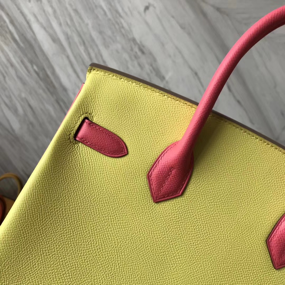 Fashion Hermes 9R Lemon Yellow/8W Rose Azalee Epsom Calf Birkin30CM Bag