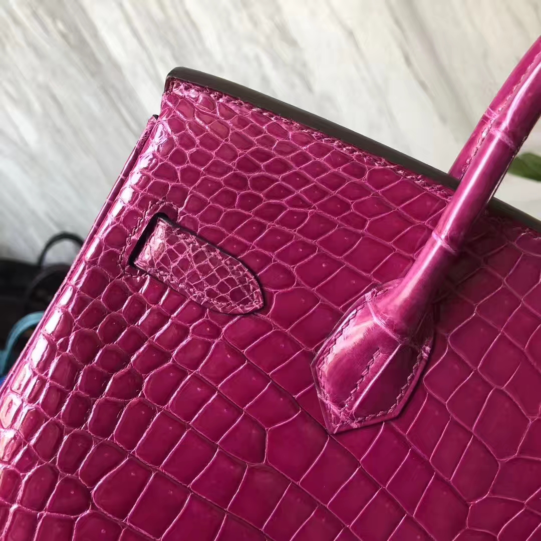 Hermes Shiny Crocodile Leather Birkin Bag30CM in J5 Rose Scheherazade Silver Hardware