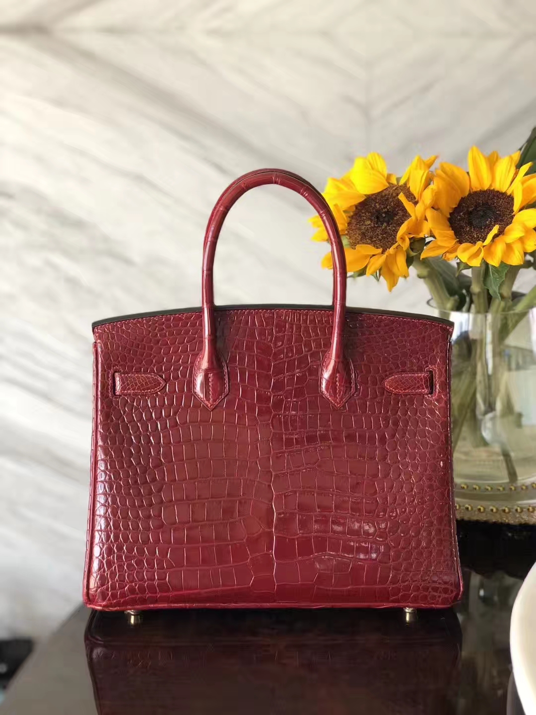 Luxury Hermes F5 Bourgogne Red Shiny Crocodile Leather Birkin30CM Bag