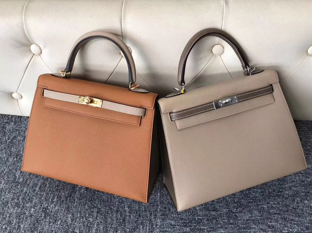 Fashion Hermes Epsom Calf Kelly Bag25cm in Gris Trench/Gris Etoupe Silver Hardware