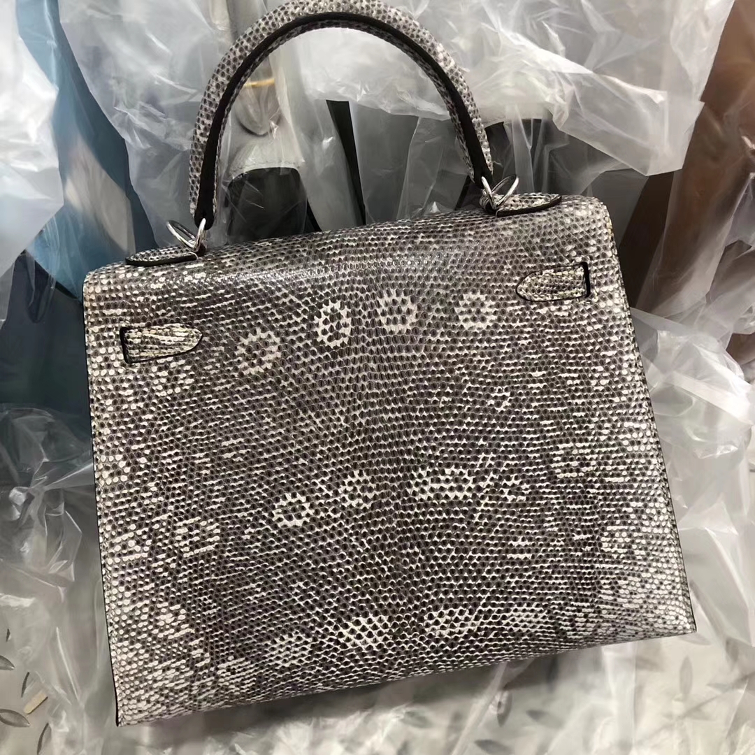 Stock Hermes Lizard Leather Kelly25CM Bag 01 Nature Color Silver Hardware