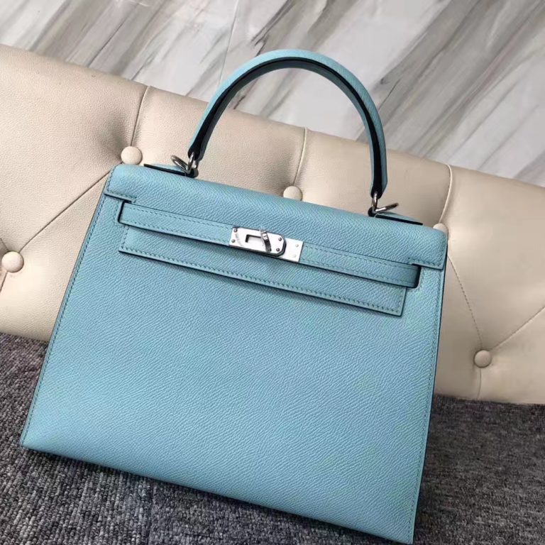 Hermes 3P Blue Attol Epsom Calf Kelly Bag 25CM Silver Hardware